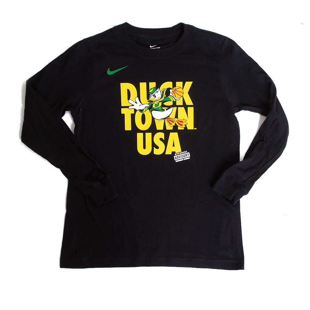 Ducks Spirit, Nike, Black, Long Sleeve, Kids, Youth, Basketball, Duck Town USA, T-Shirt, 786217